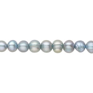 Freshwater pearl 1pkg1, semi-round, 15.5-16 inch light blue peacock 5-7mm cultured