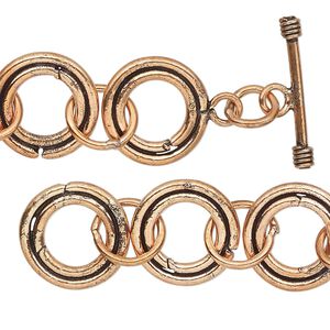 Chain 1pkg1 link, 16mm round / toggle clasp, antiqued copper 36 inch