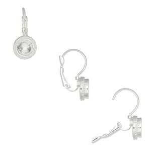 Ear wire leverback 1pkg2 Almost instant jewelry&reg; silver-plated "pewter" (zinc-based alloy), 25.5mm / SS34 chaton glue-in setting, 1 pair
