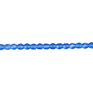 Bead, Czech fire-polished glass, light cobalt, 3mm faceted round. Sold per 15-1/2" to 16" strand, approximately 130 beads.