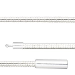 Chain 1pkg1 silver-plated omega, 3mm / fits 4.5mm or larger hole / pop-style clasp, brass 20 inch