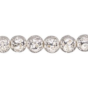 Lava rock 1pkg1, silver- finished round bead 15.5-16 inch 7-8mm