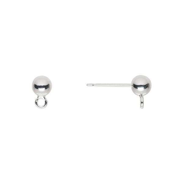 Earstud, silver-plated brass and stainless steel, 5mm ball with closed loop. Sold per pkg of 50 pairs. image number 0