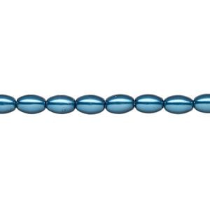 Pearl 1pk metallic blue, Celestial Crystal&reg; 6x4mm rice 15.5-16 inch