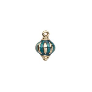 Charm, gold-finished "pewter" (zinc-based alloy) and enamel, green, 11x10mm single-sided Christmas ornament. Sold per pkg of 2.