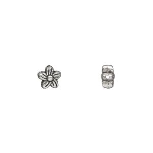 Bead 1pkg50 silver-plated "pewter", 7x6mm flower, antique