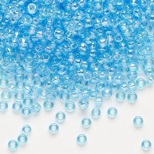Seed bead, Miyuki, glass, pkg/50g, #8 rocaille, translucent rainbow aqua (RR-260).