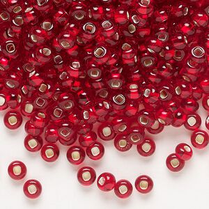 Seed bead, Preciosa Ornela Czech glass, pkg/50g, #6 rocaille, transparent silver-lined ruby, (97090).