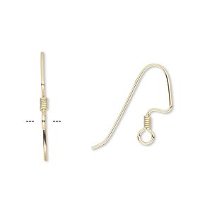 Ear wire, gold-plated brass, 18mm perfect balance angular fishhook with 2.5mm coil and open loop, 22 gauge. Sold per pkg of 5 pairs.
