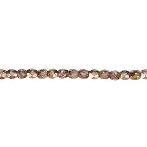 Bead, Czech fire-polished glass, copper luster, 3mm faceted round. Sold per pkg of 1,200 (1 mass).