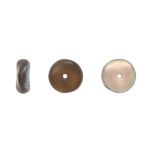 Bead, Czech pressed glass, frost iris brown, 10x4mm rondelle. Sold per 15" to 16" strand.