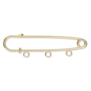 Kilt pin 1pkg10 gold-plated, 2 inch / 3 loops, steel