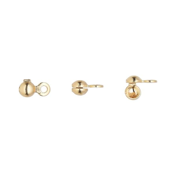 Bead tip side clamp-on 1pkg100 gold-plated, 6.5x3.5mm / closed loop, brass / Hot Tips&reg; image number 0