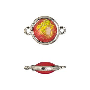 Link, Opalized Ice&trade;, "opal" (resin) and imitation rhodium-finished brass, opaque orange, 14mm double-sided round. Sold per pkg of 4.