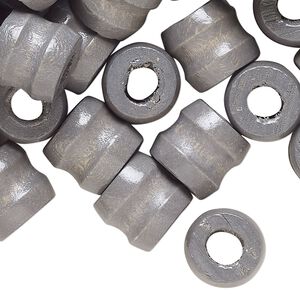 Bead 1pkg100, wood (dyed), grey, 11-12mm ribbed barrel.