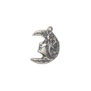 Charm, antiqued sterling silver, 17x14mm goddess moon face. Sold individually.