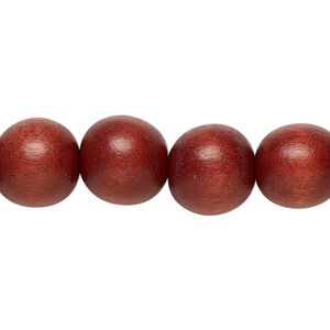 Bead 1pkg1, Taiwanese cheesewood (dyed / waxed), rust brown, 11-12mm round, 15-1/2 to 16 inches.