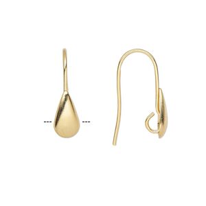 Ear wire fishhook 1pkg100 gold-plated, 20mm / 9x5mm teardrop / hidden open loop, 22 gauge brass 50 pair