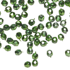 Bead, Czech fire-polished glass 1pkg100, opaque emerald green carmen, 4mm faceted round.