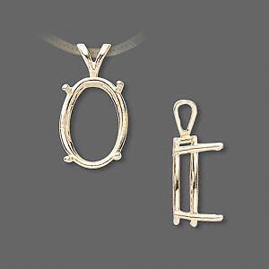 Pendant, Sure-Set&trade;, 14Kt gold, 16x12mm with 4-prong oval setting. Sold individually.