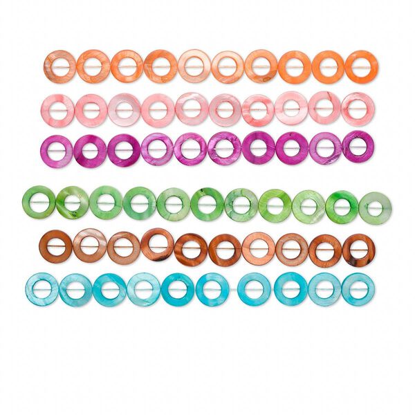 Mother-of-pearl shell 1pkg6, round donut bead 15.5 to 16 inch assorted colors 20mm image number 0