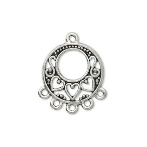 Drop, antique silver-plated pewter (tin-based alloy), 19mm flat round with 5 loops. Sold per pkg of 2.