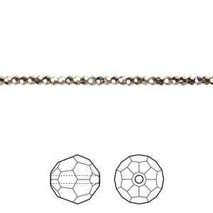 Bead 144pk crystal metallic light gold 2X, Crystal Passions&reg; 2mm round 5000