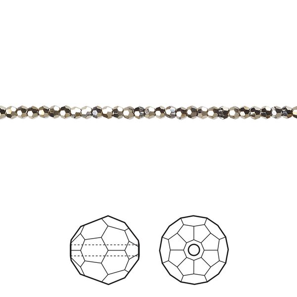 Bead 144pk crystal metallic light gold 2X, Crystal Passions&reg; 2mm round 5000 image number 0