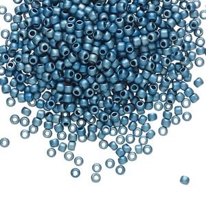 Seed bead, TOHO BEADS&reg;, glass, pkg/7.5g, #11 round, opaque higher-metallic frosted Mediterranean blue (TR-11-511F).