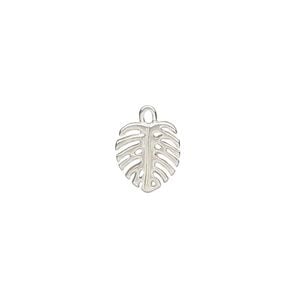 Charm Amoracast&reg; 1pkg1 sterling silver, 9x8mm 2-sided monstera leaf