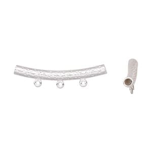 Bead 1pkg1 sterling silver, 27x4.5mm curved tube / dimpled texture / 3 closed loop