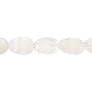 Mother-of-pearl shell 1pkg1, carved hand-carved leaf 15.5 to 16 inch white 12x8mm