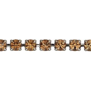 Cupchain, VINTAGE Crystal&trade;, imitation rhodium-plated brass and crystal, light Colorado topaz, 5.5mm square. Sold per pkg of 1 meter.