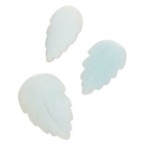 Amazonite 1pkg3, carved leaf bead natural 20x11mm-28x15mm