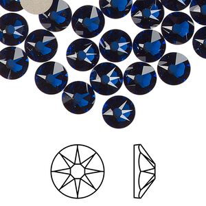 Flat back 144pk dark sapphire foil back, Swarovski&reg; ReCreated&trade; 7.07-7.27mm rose round SS34 2088