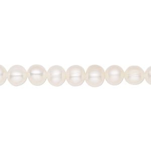 Pearl, cultured freshwater (bleached), white, 5-7mm semi-round, C- grade, Mohs hardness 2-1/2 to 4. Sold per 15-1/2" to 16" strand.