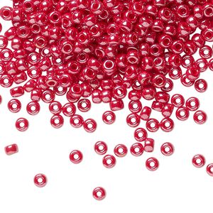 Seed bead, Miyuki, glass, pkg/250g, #8 rocaille, opaque luster cadillac red, (RR-425).