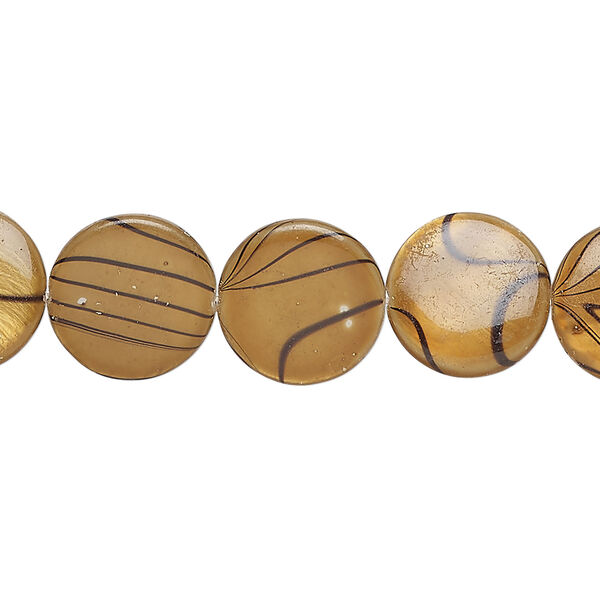 Mother-of-pearl shell 1pkg1, puffed flat round bead 15 inch brown and black 12-13mm image number 0
