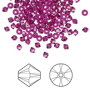 Bead 48pk fuchsia, Crystal Passions&reg; 3mm bicone 5328