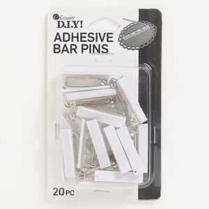 Badge pin 1pkg20 steel, 1x0.25 inch rectangle / adhesive back, acrylic white