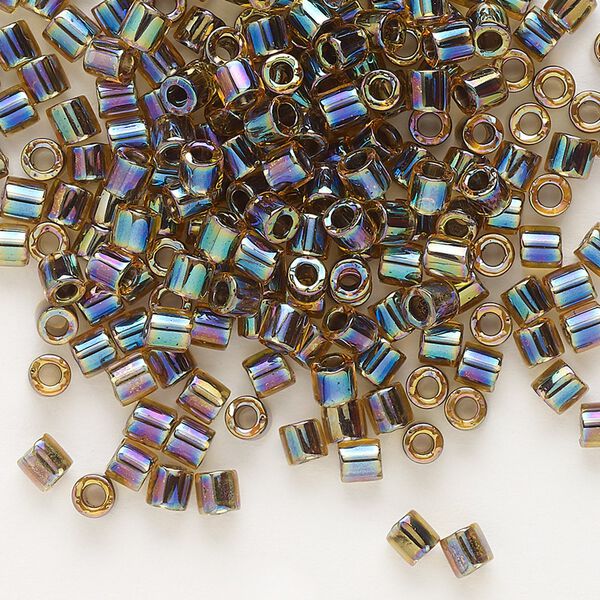 Seed bead, Delica&reg;, glass, pkg/250g, #8 round, translucent blue-lined rainbow light topaz (DBL-0089). image number 0