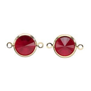 Link, Vintage Crystal&trade;, crystal and  gold-plated brass, Siam, 12mm rivoli. Sold per pkg of 2.