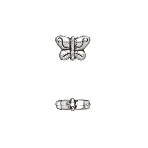 Bead 1pkg50 silver-plated "pewter", 10x7mm butterfly / 2sided, antique