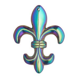 Hemalyke&trade; 1pkg1, electroplated top-drilled 1-sided fleur-de-lis focal 38x28.5mm