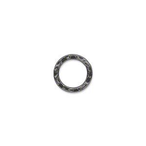 Component, gunmetal-plated steel, 12mm double-sided hammered open flat round. Sold per pkg of 12.