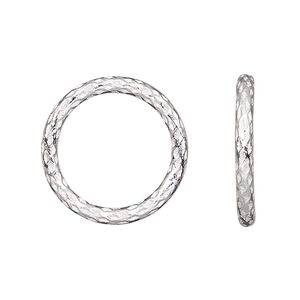 Jump ring 1pkg4 sterling silver, 14mm soldered closed textured round, 15 gauge / 10.8mm inside diameter