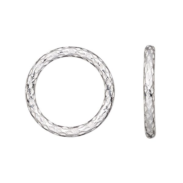 Jump ring 1pkg4 sterling silver, 14mm soldered closed textured round, 15 gauge / 10.8mm inside diameter image number 0