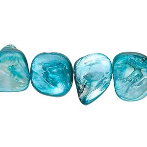Mother-of-pearl shell 1pkg1, nugget bead 15.5 to 16 inch turquoise blue small to medium