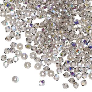 Bead 1440pk black diamond AB, Preciosa Czech crystal 3mm bicone