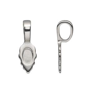 Bail, Aanraku&reg;, glue-on, nickel-plated "pewter" (zinc-based alloy), 25x8mm with 13x8mm leaf flat base. Sold per pkg of 5.